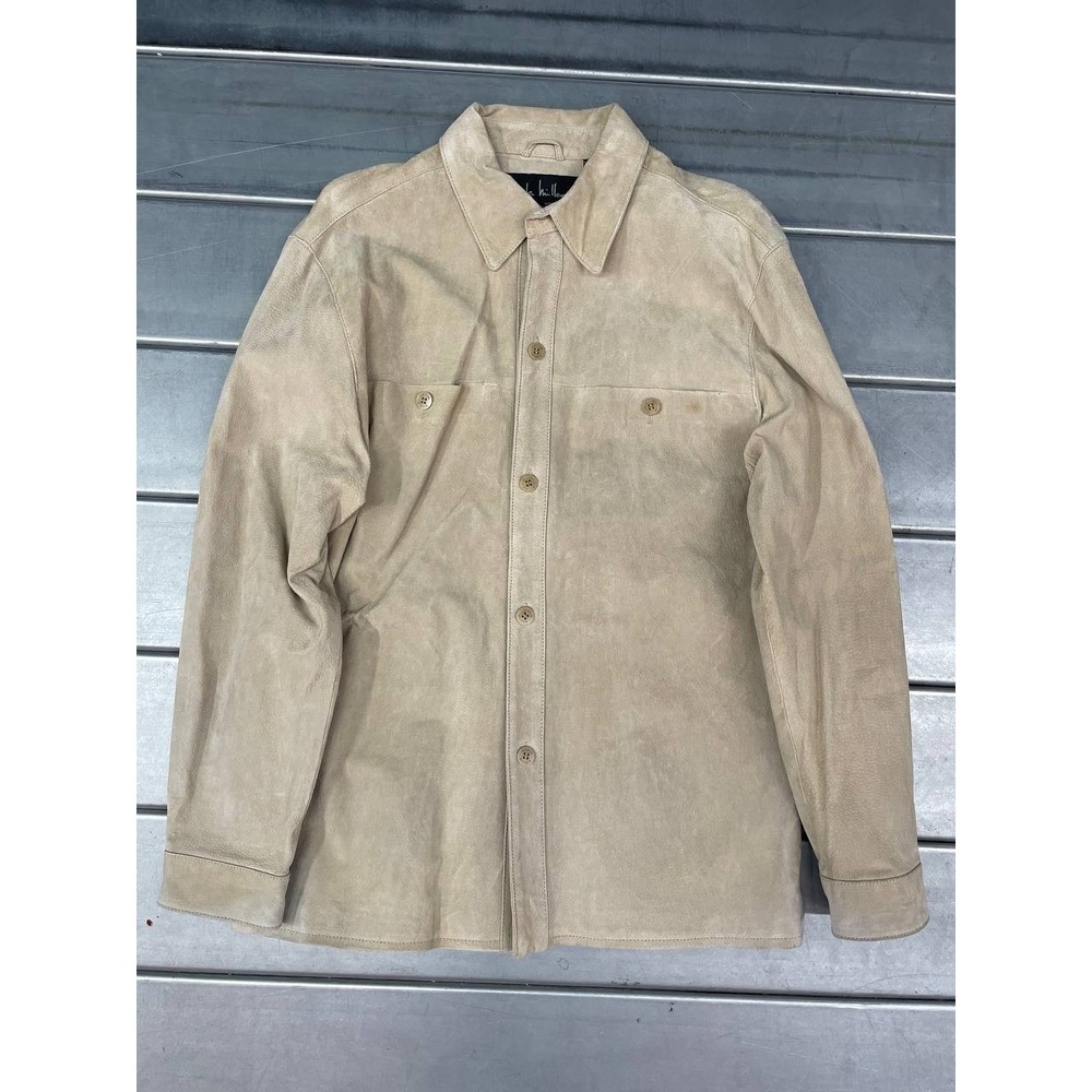 Nicole Miller Leather Jacket Womens Medium Light Tan Button Up